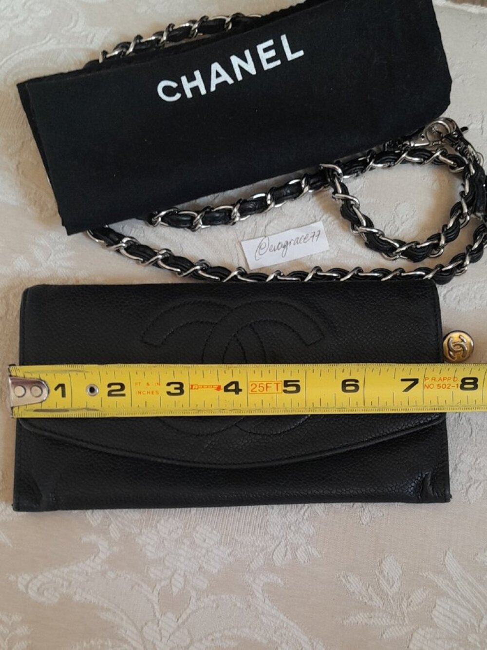 Authentic Vintage Chanel Caviar Clutch or Wallet On Chain with Gold CC Zipper! - Picture 11 of 16